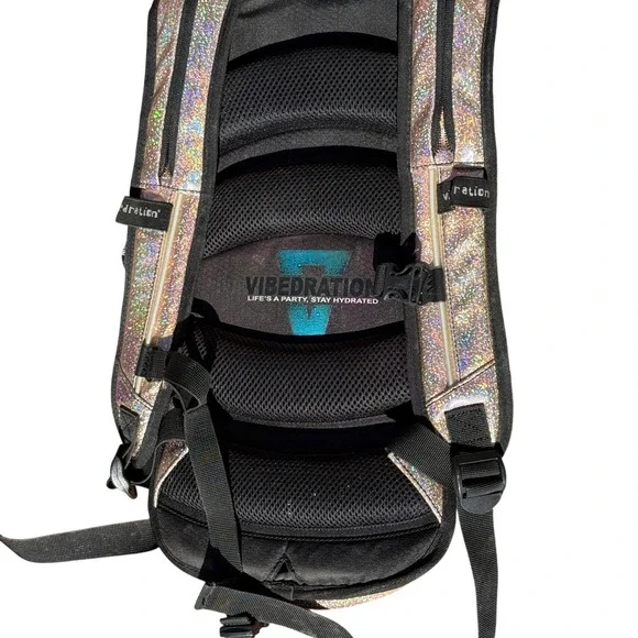 VIBEDRATION Rose Gold Holographic Water Backpack Festival Rave Travel Bladder - Picture 2 of 7